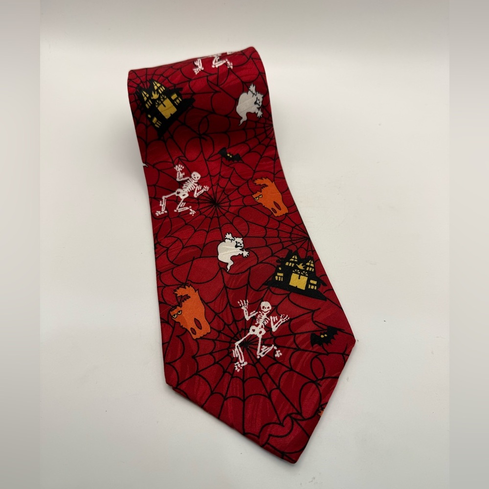 Hallmark Red Tie with Ghosts and Webs Vintage